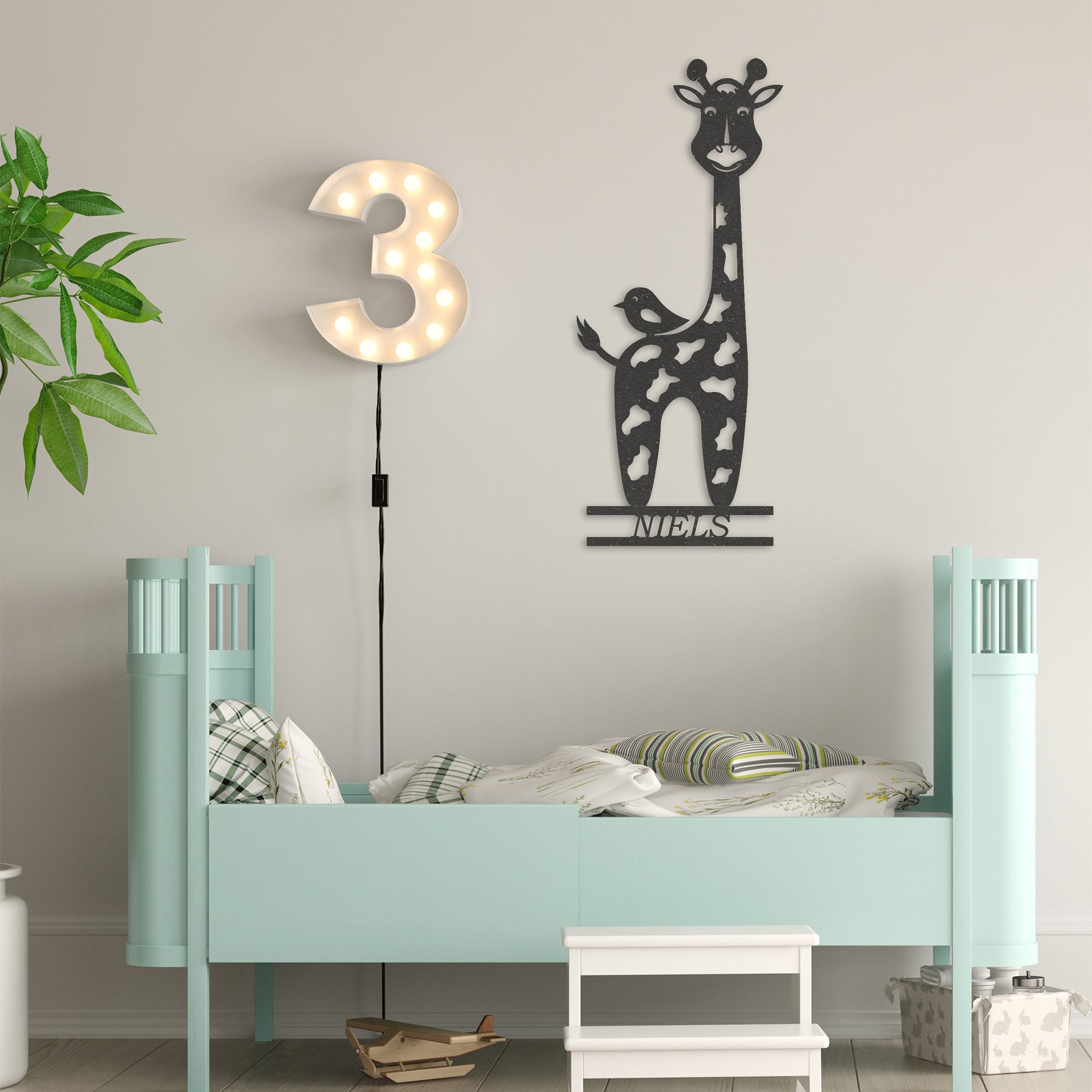 Wanddecoratie kinderen | Giraffe met vogeltje