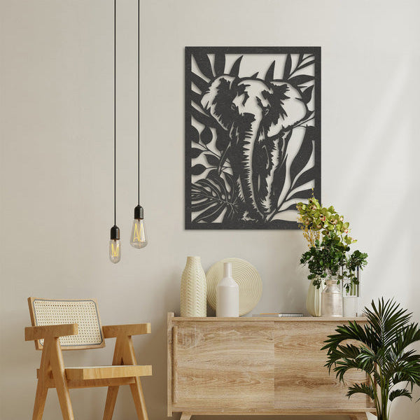 Wanddecoratie dieren | Olifant met bladeren