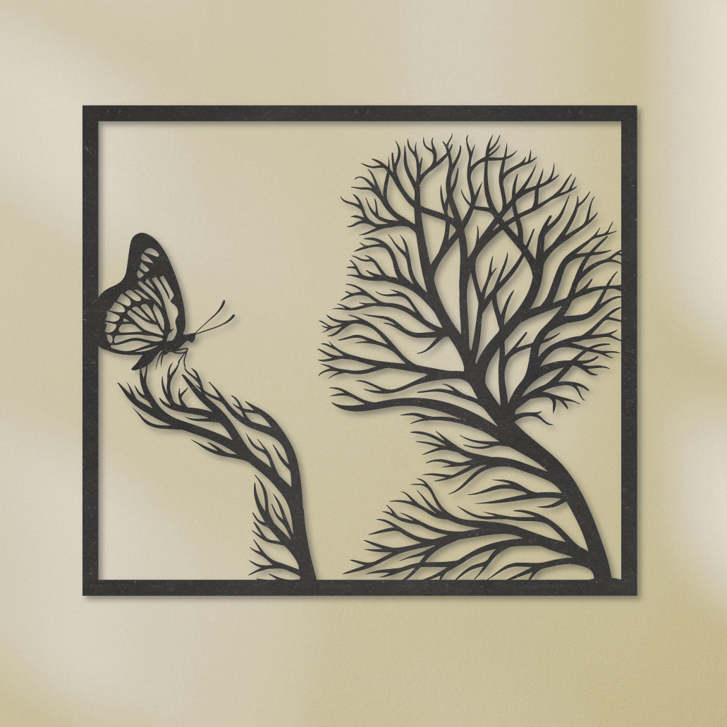 Wanddecoratie | Meisje met vlinder van takken