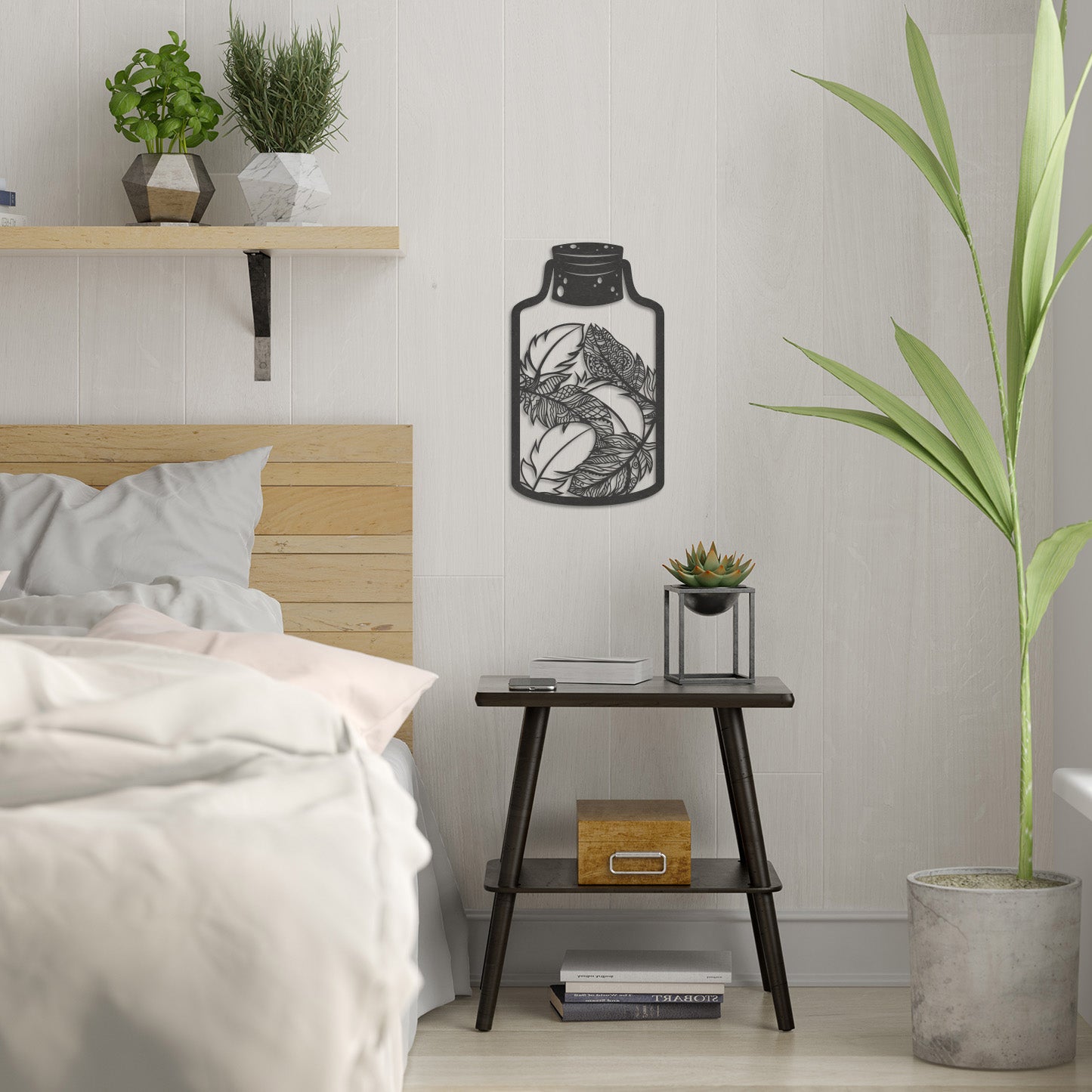 Wanddecoratie | Veren in fles