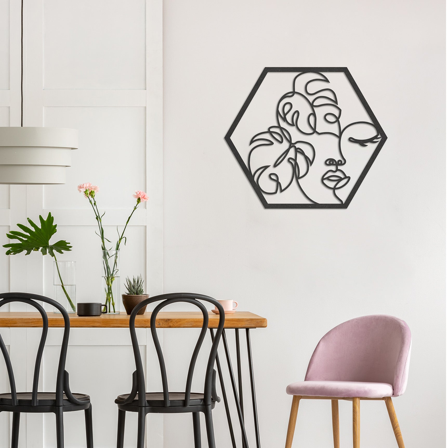 Wanddecoratie | Monstera face in hexagon