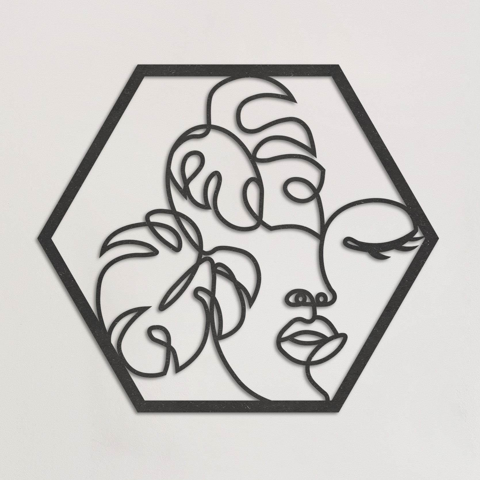 Wanddecoratie | Monstera face in hexagon